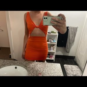 Vibrant orange cut out bodycon going out dress!
